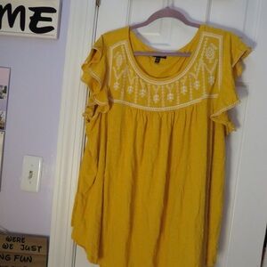 Lane Bryant Mustard Embroidered Blouse
